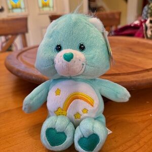 NWT Care Bears Plush Wish Bear 2002 Vintage Light Green Stuffed Animal 8 inch
